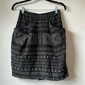 G.V.G.V | silk black pocket skirt w/ flocked pattern | S | lined